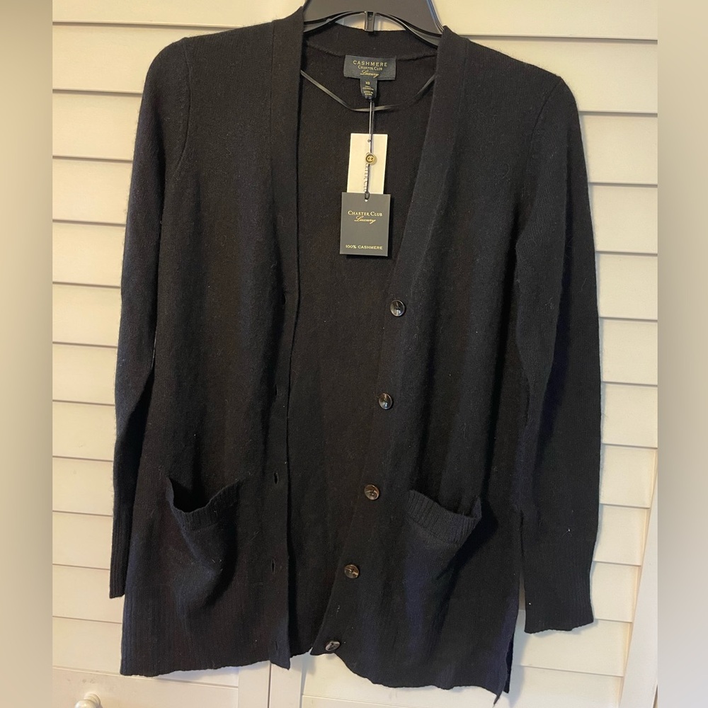 Charter Club Black Cashmere Cardigan Sweater